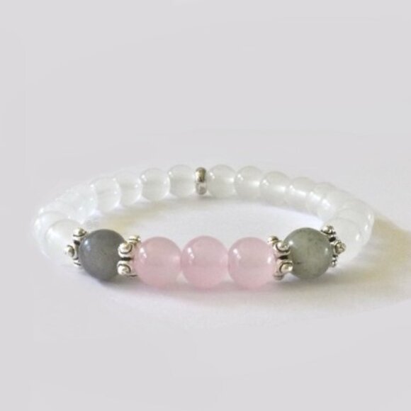Moonstone Labradorite Rose Quartz Healing Bracelet Stretch w/ Silver Accents NWT - Picture 14 of 14